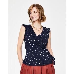 Boden Blue Polka Dot Wrap Blouse sz 6 Women's Boden Top Flutter Sleeve Tee